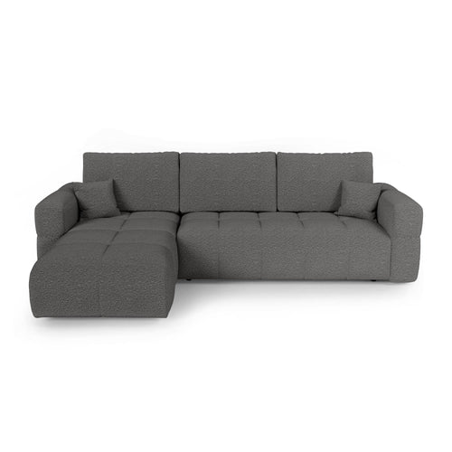 Premium Interiors - Linkshoekbank met slaapfunctie en opbergruimte VIBE - bouclé-stof grafietgrijs 286cm