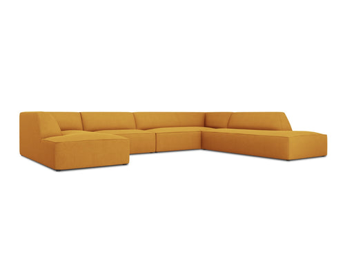 Micadoni - Panoramische hoekbank rechts "Ruby" 7 zitplaatsen, structurele stof, geel - 273x366x69cm