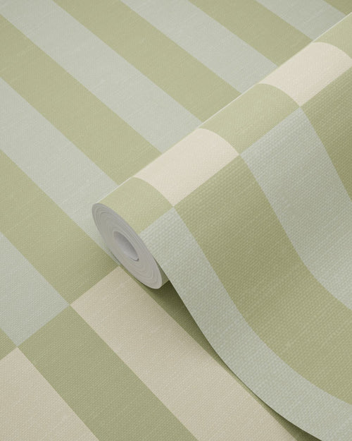 ESTAhome behang linnen-look strepen groen, blauw en beige - 50 x 900 cm - 132250