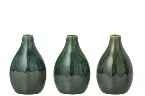 J-Line vaas Jeanne - steengoed - groen - set van 3