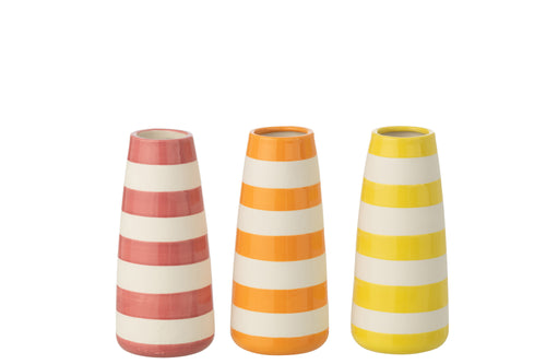 J-Line decoratie Vaas Gestreept Porselein - polyresin - large - doos van 3