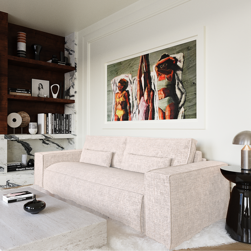 Premium Interiors - Snel uitklapbare slaapbank JUNE - gewaafd fluweel crème 216cm