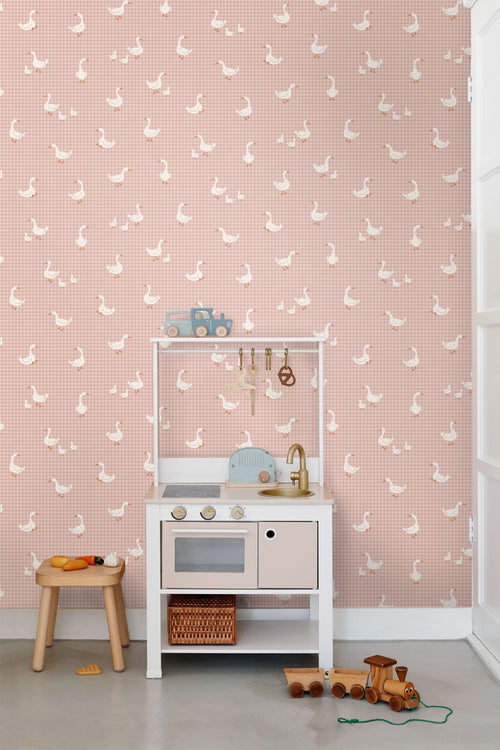 ESTAhome behang schattige ganzen roze - 50 x 900 cm - 132186