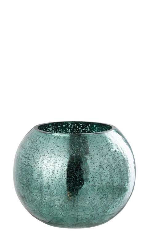 J-Line theelichthouder bal craquelé - glas - watergroen - large