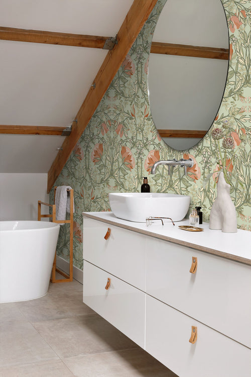 ESTAhome behang vintage bloemen in art nouveau stijl groen en terracotta - 50 x 900 cm - 131852