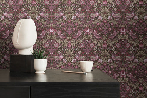 Livingwalls behang bloemen en vogels in art nouveau stijl aubergine paars - 53 cm x 10.05 m - AS-390562 - vtwonen shop