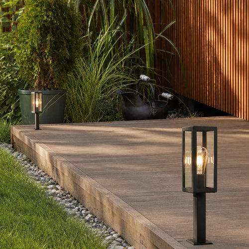 Searchlight Box - 1 Light Outdoor Tuinpaal Kort Zwart met Helder Glas IP44, E27