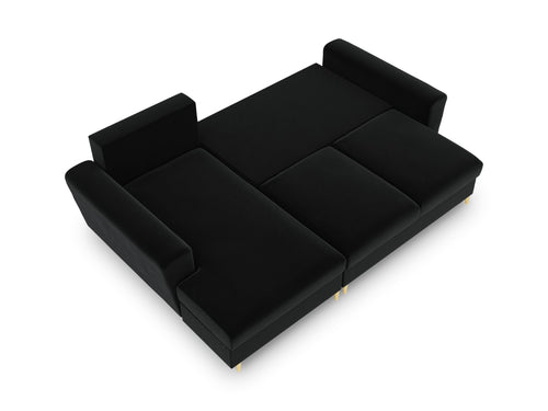 Cosmopolitan Design Uitklapbare hoekbank links met opbergdoos Kyoto 4-zits, flueel, zwart - 145x241x88cm