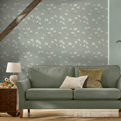 Laura Ashley Vliesbehang - Magnolia Grove Pale Eau de Nil