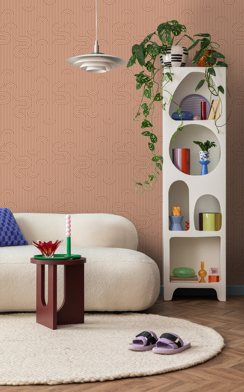 ESTAhome behang grafische lijnen terracotta - 50 x 900 cm - 131024 - vtwonen shop