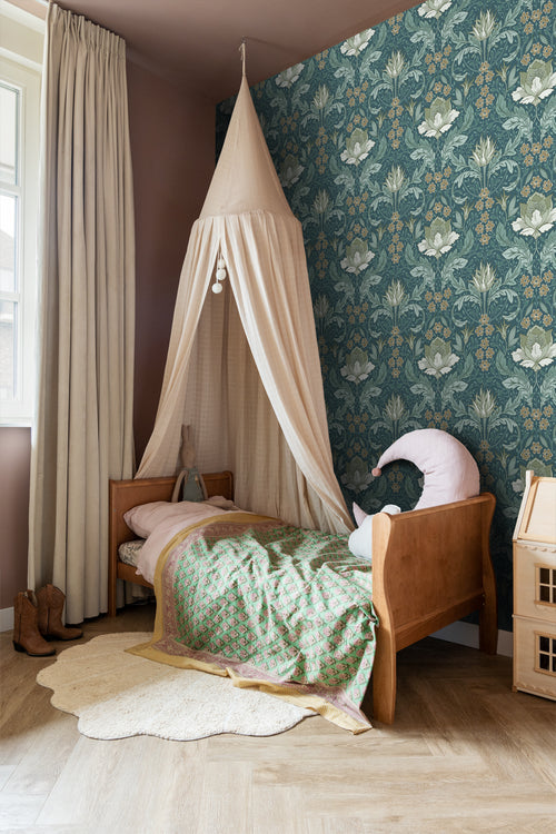 ESTAhome behang vintage bloemen in art nouveau stijl vergrijsd zeegroen - 50 x 900 cm - 131082 - vtwonen shop