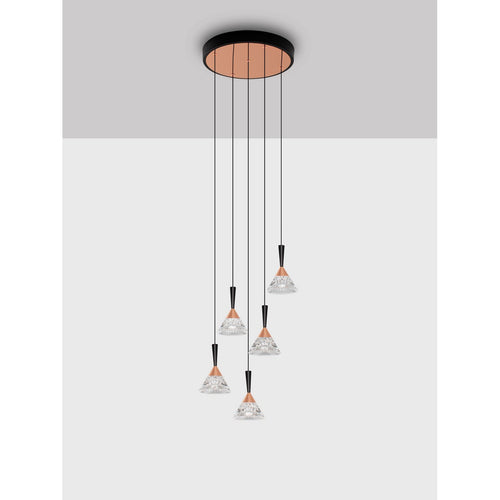 Nova Luce PALUZ Hanglamp met clusterconstructie, roségoud, matzwart, Triac dimbare LED, 30W, 1558lm, 3000K
