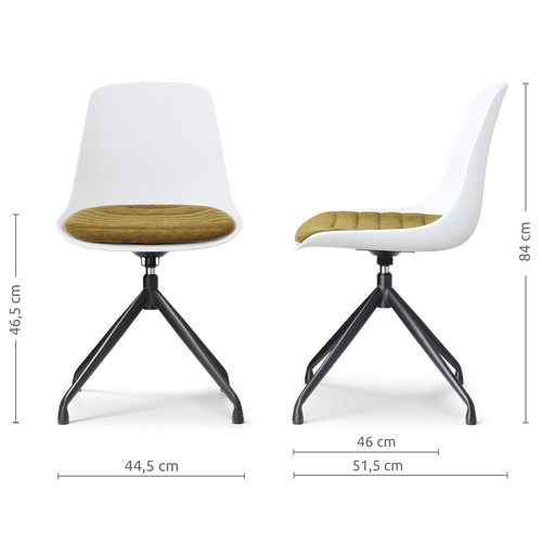 Nolon Nola-Liv draaibare eetkamerstoel wit met mosgroen zitkussen - zwart onderstel