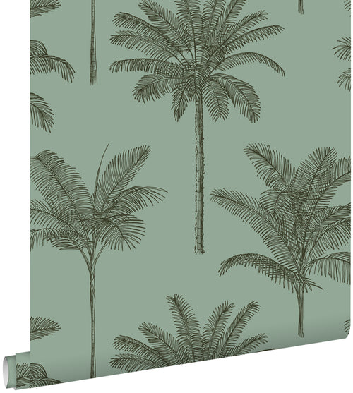 ESTAhome behang palmbomen vergrijsd groen - 53 cm x 10.05 m - 139165