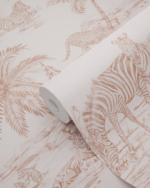 ESTAhome behang jungle dieren terracotta roze - 53 cm x 10.05 m - 139348 - vtwonen shop