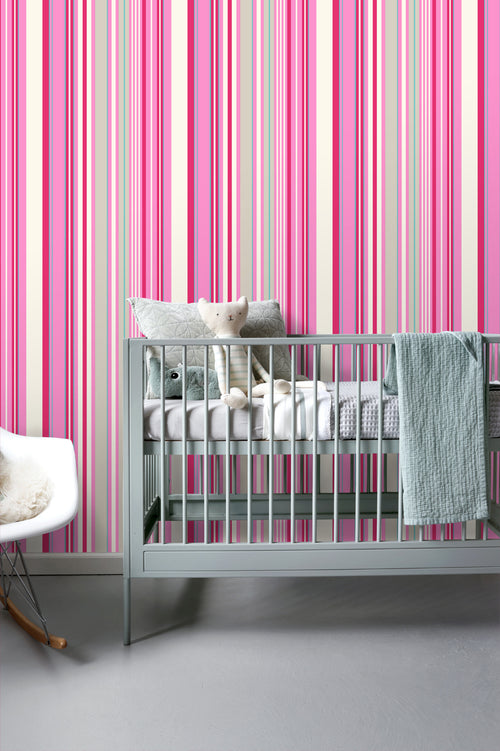 ESTAhome behang strepen roze en turquoise - 53 cm x 10.05 m - 116531