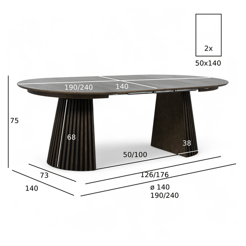Furnhouse uitschuifbare eettafel Svendborg - Gerookt eikenhout - Ø 140/240x140 cm