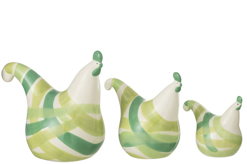 J-Line decoratie Hanen Lijnen Dolomiet - keramiek - groen - set van 3