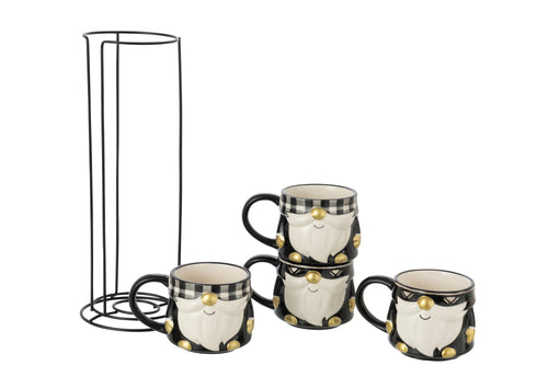 J-Line mok Kerstman Dolomiet - keramiek - zwart/wit - doos van 4 - vtwonen shop