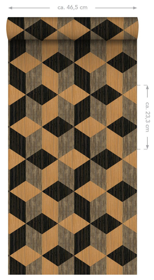 ESTAhome XXL behang 3D grafische kubussen zwart en bruin - 50 x 900 cm - 158918