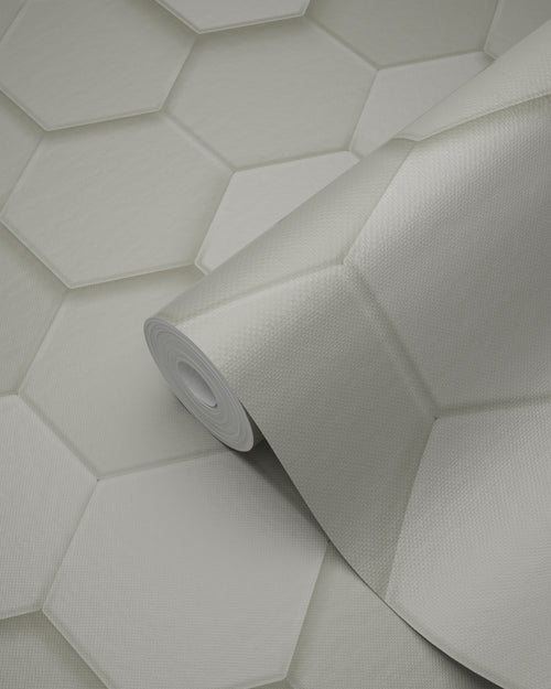 Origin Wallcoverings behang 3d hexagon motief lichtgrijs - 53 cm x 10.05 m - 347850