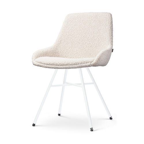 Nolon Noa-Isa Eetkamerstoel Bouclé Beige - Stof - Wit Onderstel - vtwonen shop