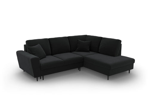 Cosmopolitan Design Converteerbare hoekbank rechts met opbergdoos Kyoto 5-zits, flueel zwart - 194x243x88cm