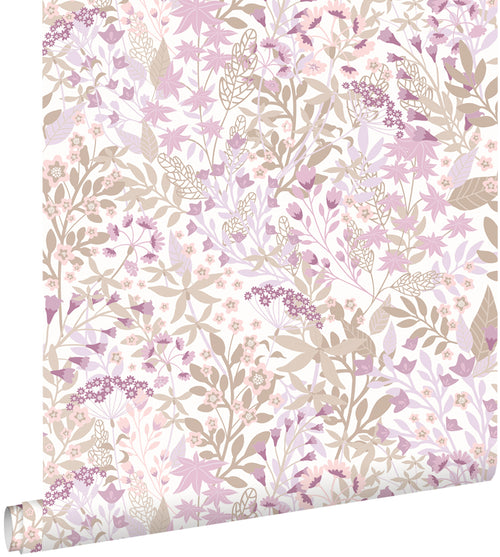 ESTAhome behang veldbloemen lila paars en vergrijsd groen - 50 x 900 cm - 131350 - vtwonen shop