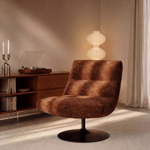 Premium Interiors - Draaistoel ROMA - velours met structuur terracotta 77cm