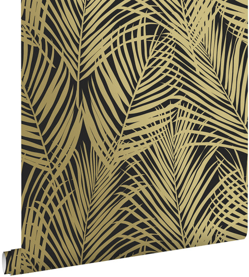 ESTAhome behang palmbladeren zwart en goud - 53 cm x 10.05 m - 139318