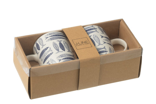 J-Line mok Vis - keramiek - donkerblauw - doos van 2