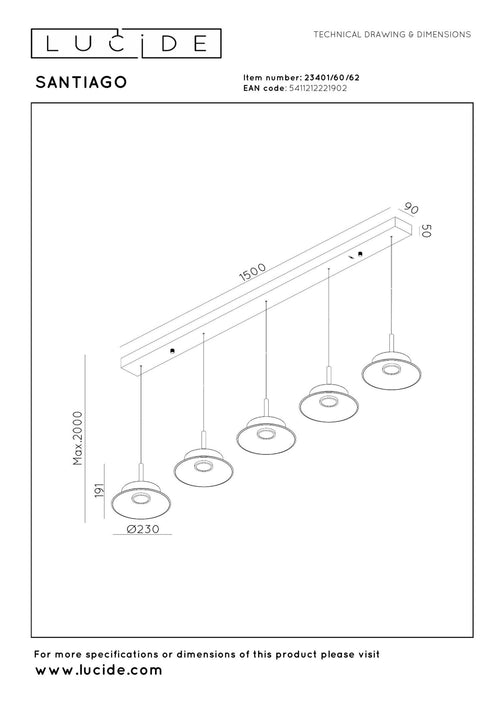 Lucide hanglamp SANTIAGO - Geïntegreerde LED - Amber - vtwonen shop