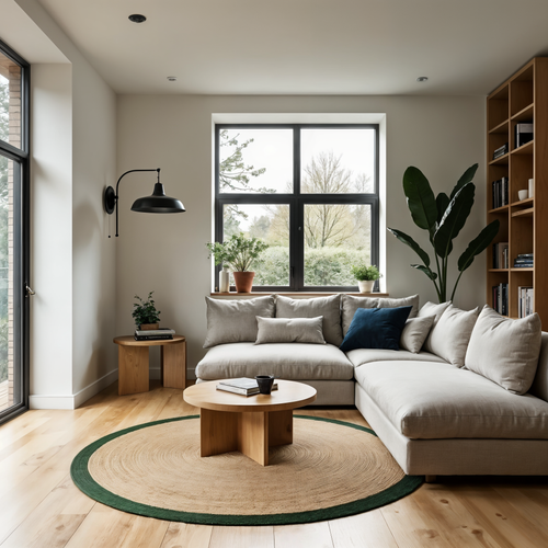 Mrcarpet Rond jute vloerkleed naturel/Groen met rand 120cm - vtwonen shop