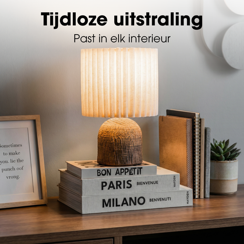 Mica Decorations Frey Tafellamp Woonkamer - Japandi Stijl - Lamp Decoratief met Lampenkap - Bureaulamp Tafellampen Woonkamer - 33 x ⌀22 cm - Bruin