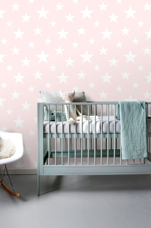 ESTAhome behang grote en kleine sterren licht roze en wit - 53 cm x 10.05 m - 138931