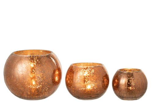 J-Line windlicht Bol Craquelé Parel Effect - glas  - bruin - large