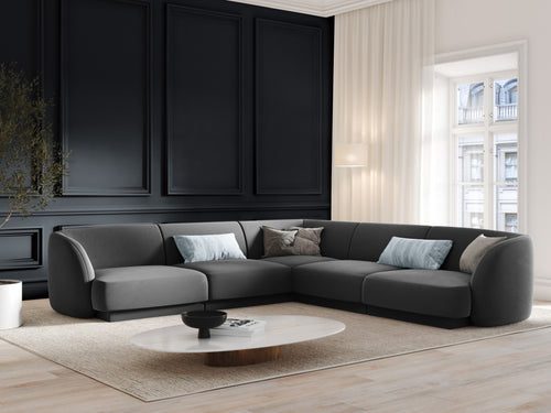 Micadoni Symmetrische hoekbank Miley 5-zits, flueel, grijs - 255x255x70cm