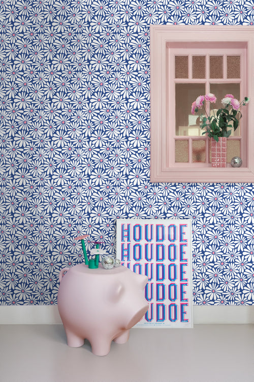 ESTAhome behang madeliefjes blauw en roze - 50 x 900 cm - 131150 - vtwonen shop