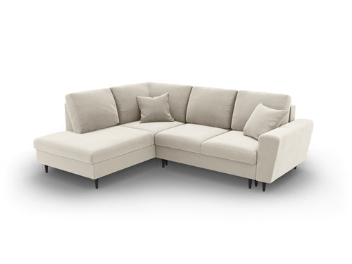 Cosmopolitan Design Uitklapbare hoekbank links met opbergdoos Kyoto 5-zits, flueel lichtbeige - 194x243x88cm