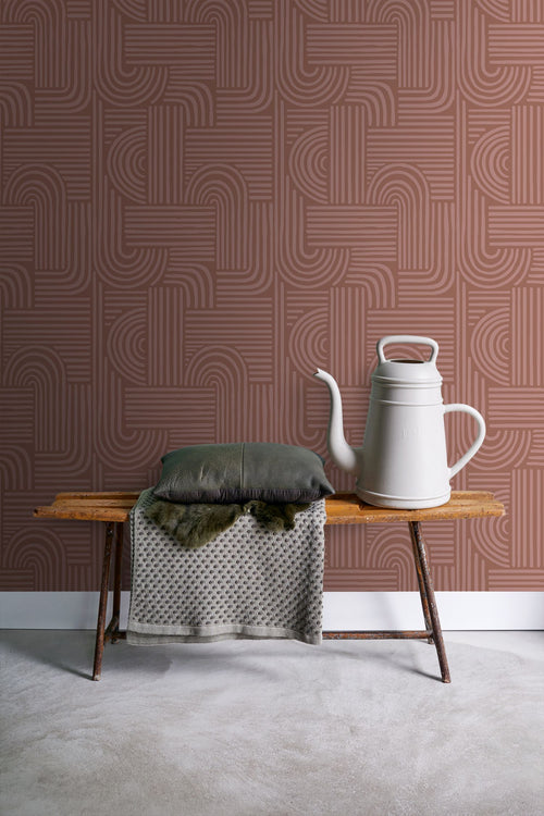 ESTAhome behang grafisch 3D motief terracotta roze - 50 x 900 cm - 131490
