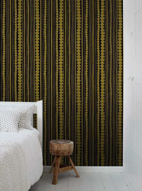 ESTAhome behang kralen zwart en glanzend goud - 53 cm x 10.05 m - 128822