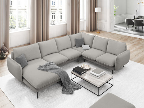 Cosmopolitan Design Panoramische hoekbank rechts Vienna 7-zits, structurele stof, lichtgrijs - 235x330x95cm