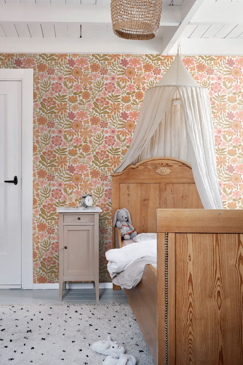 ESTAhome behang bloemetjes oranje en roze - 50 x 900 cm - 132291
