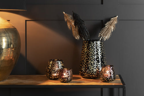 J-Line windlicht Driehoek - glas - zwart/goud - large
