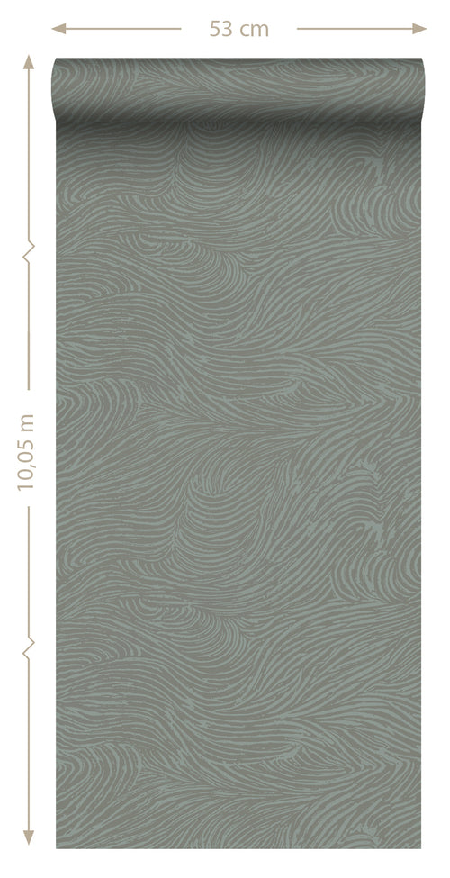 ESTAhome behang 3d golvende lijnen vergrijsd groen - 50 x 900 cm - 139664 - vtwonen shop