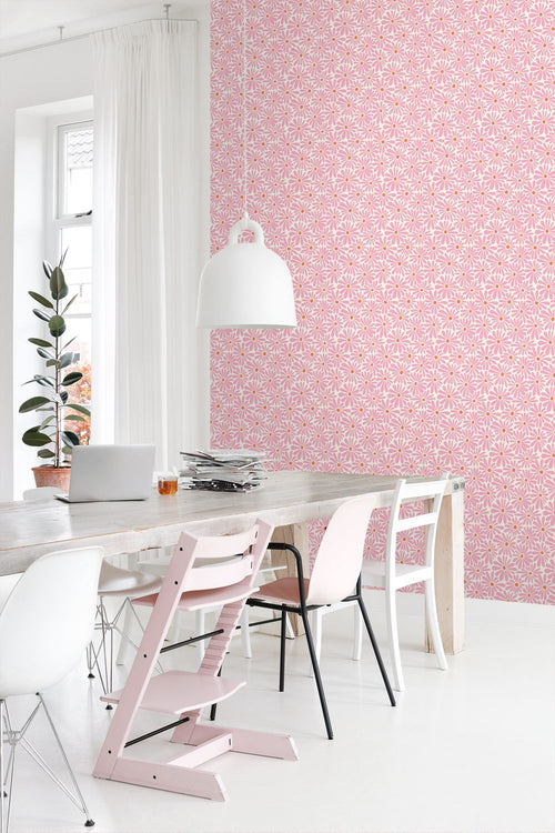 ESTAhome behang madeliefjes roze en oranje - 53 cm x 10.05 m - 131149