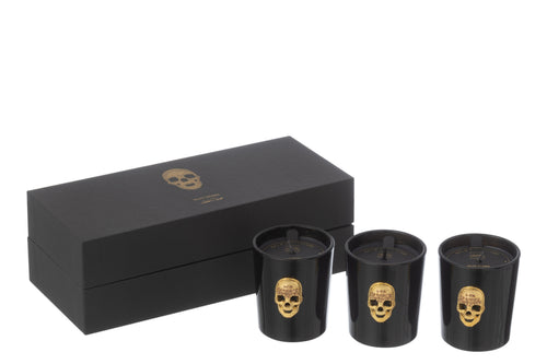 J-Line geurkaars Doodskop Nuit Noire - Mysterious Palace - glas - zwart - 16U - doos van 3