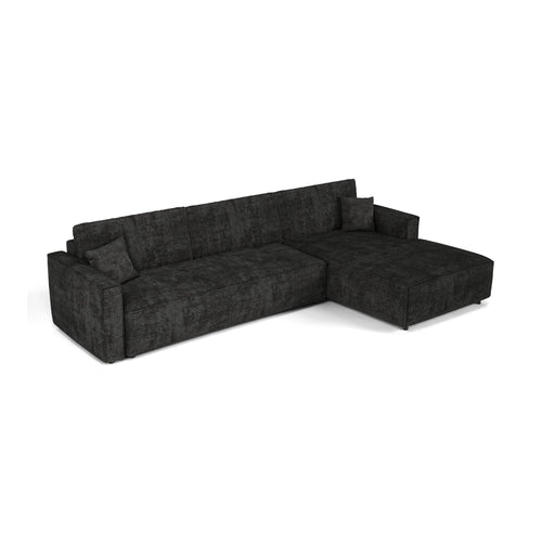 Premium Interiors - Rechthoekige hoekbank met slaapfunctie en opbergruimte  - corduroy zwart 297cm
