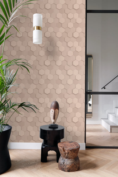 Origin Wallcoverings behang 3d hexagon motief licht roze - 53 cm x 10.05 m - 347849