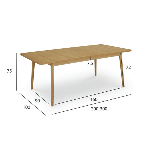 Furnhouse uitschuifbare eettafel Nyborg - Natuurlijk eikenhout - 200/300x100 cm